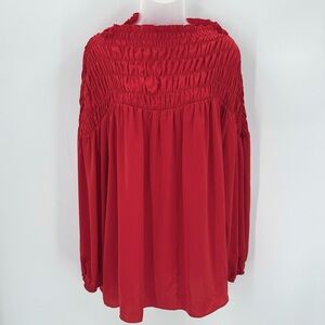 CATO EST 1946 Top Womens 26/28W Red Shirred Draped Balloon Slv Blouse Smocked